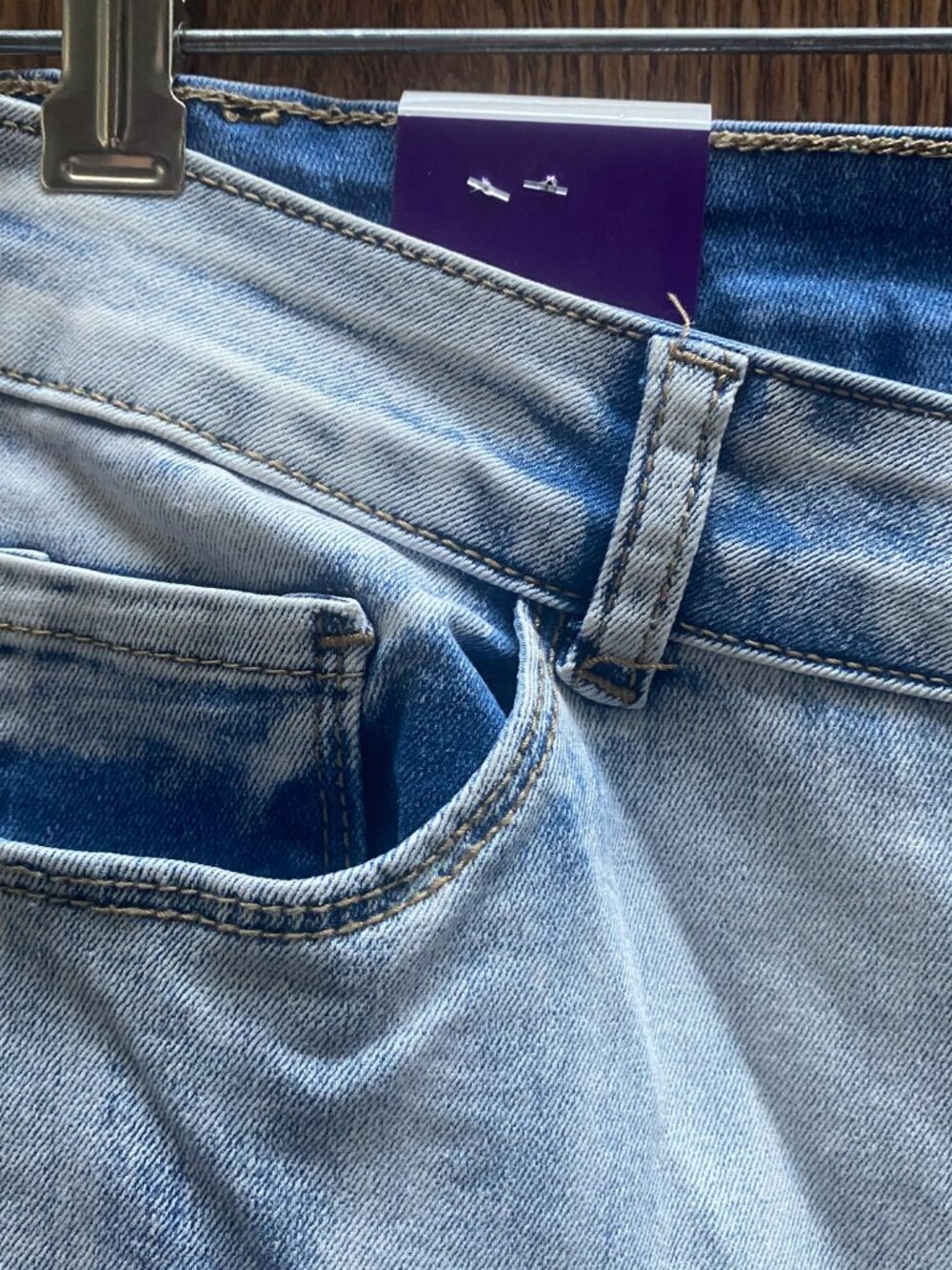 NWT Bamboo Button Fly Flare Jeans Raw Hem Medium Wash Denim Juniors Size 15 - Picture 5 of 12